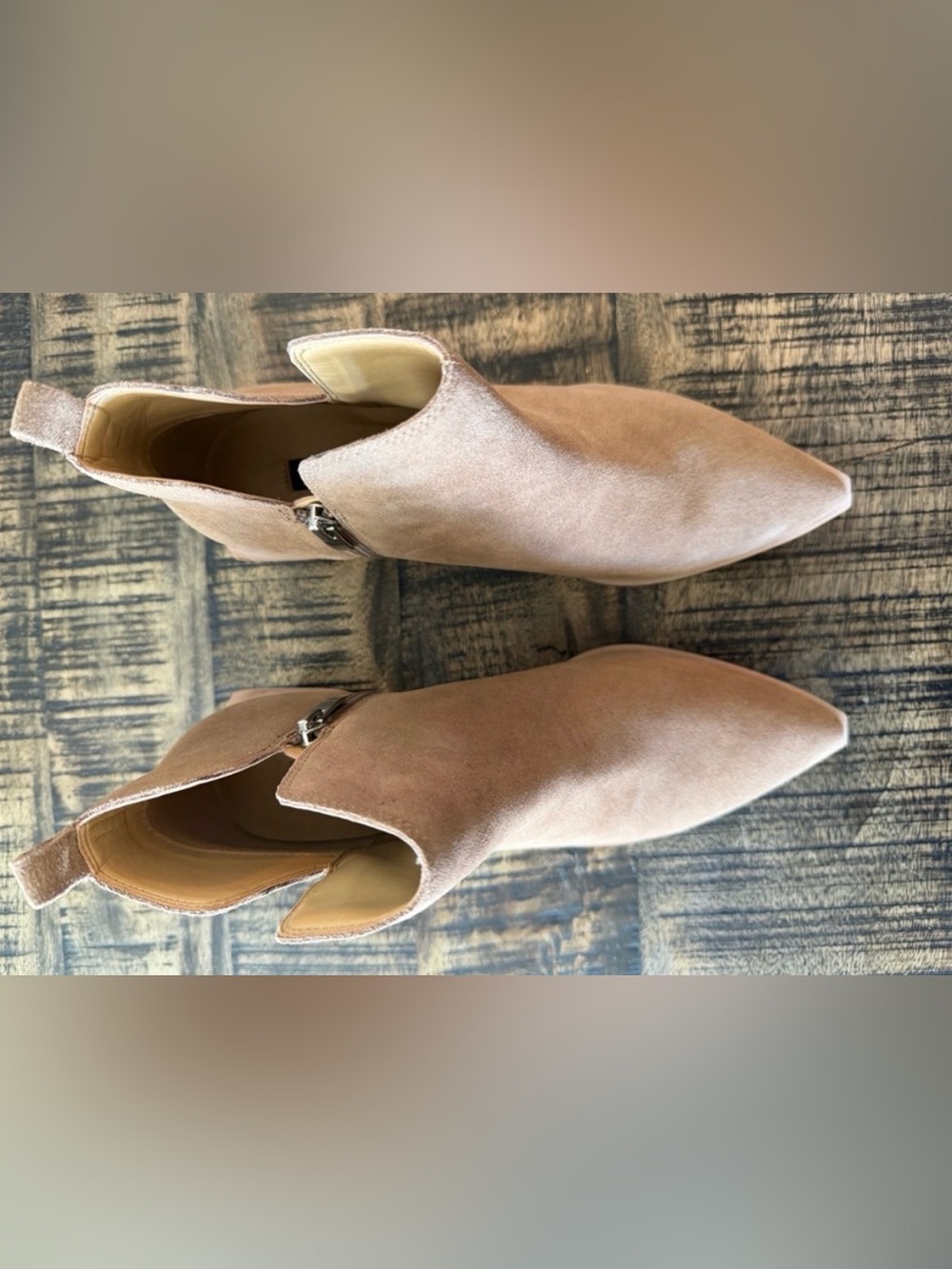 Nine West Pointed Toe Block Heel Ankle Booties Taupe Light Tan Grey 8.5